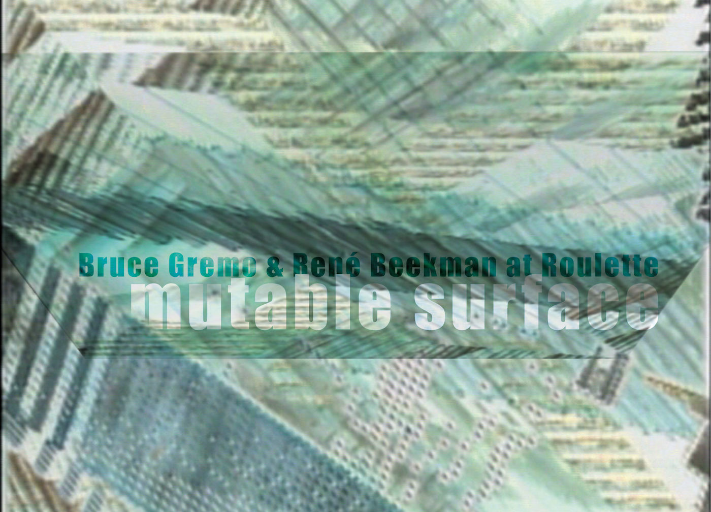 Roulette – Mixology Festival performance Opening 20:30 René Beekman & Bruce Gremo Mutable Surface:inter-routing improvisation using Max/MSP and nato or 14 theaters taken from a certain Chinese encyclopedia